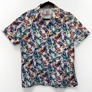 Robert Graham Mens Tailored Fit Floral Short Sleeve Button Down Shirt White L